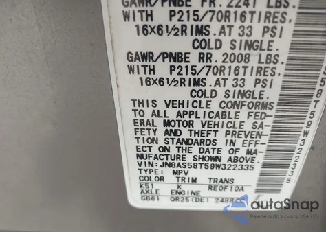 2009 Nissan Rogue S z USA, uszkodzony, nr VIN JN8AS58T59W322335